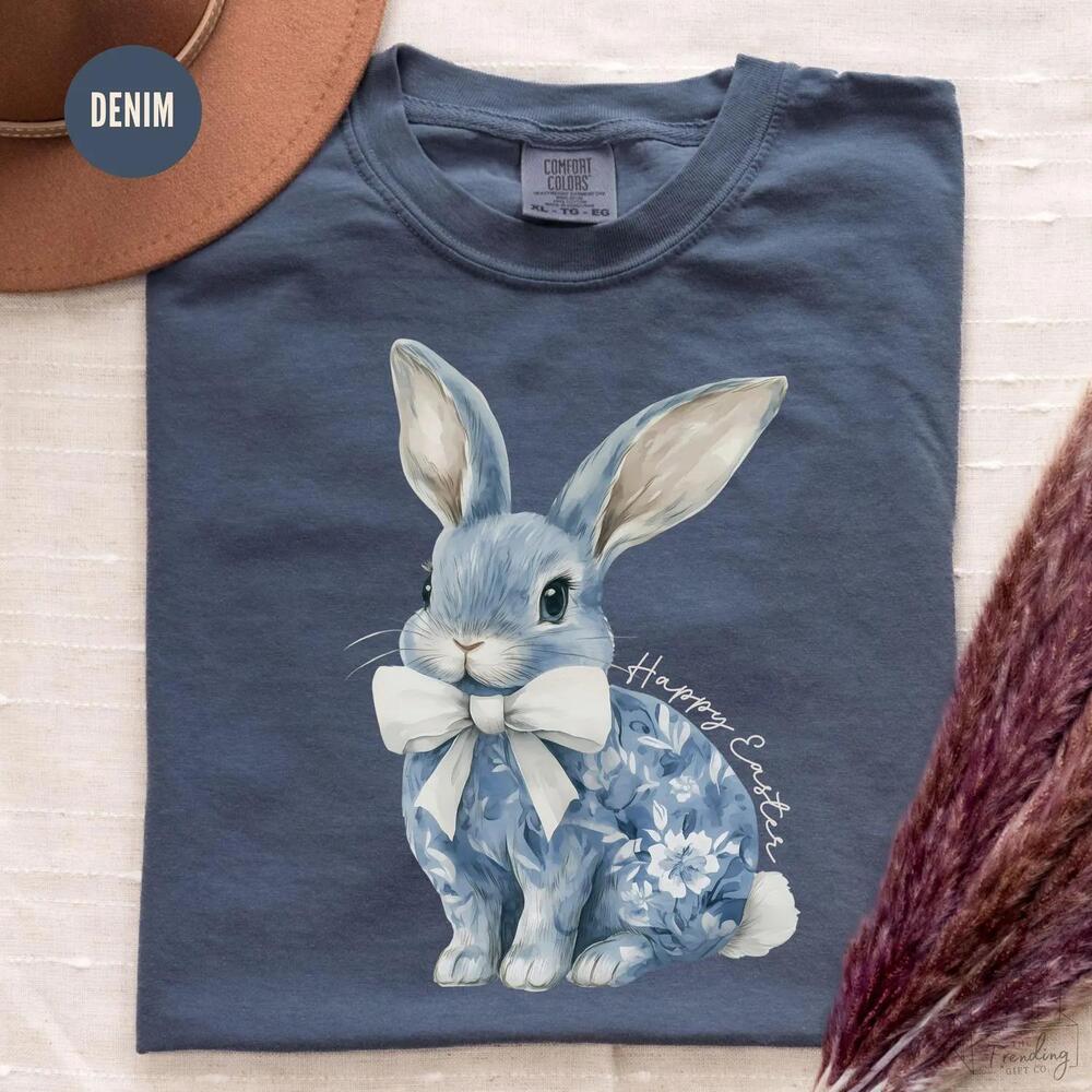 Happy Easter Chinoiserie Bunny Shirt Womens Easter Tshirt